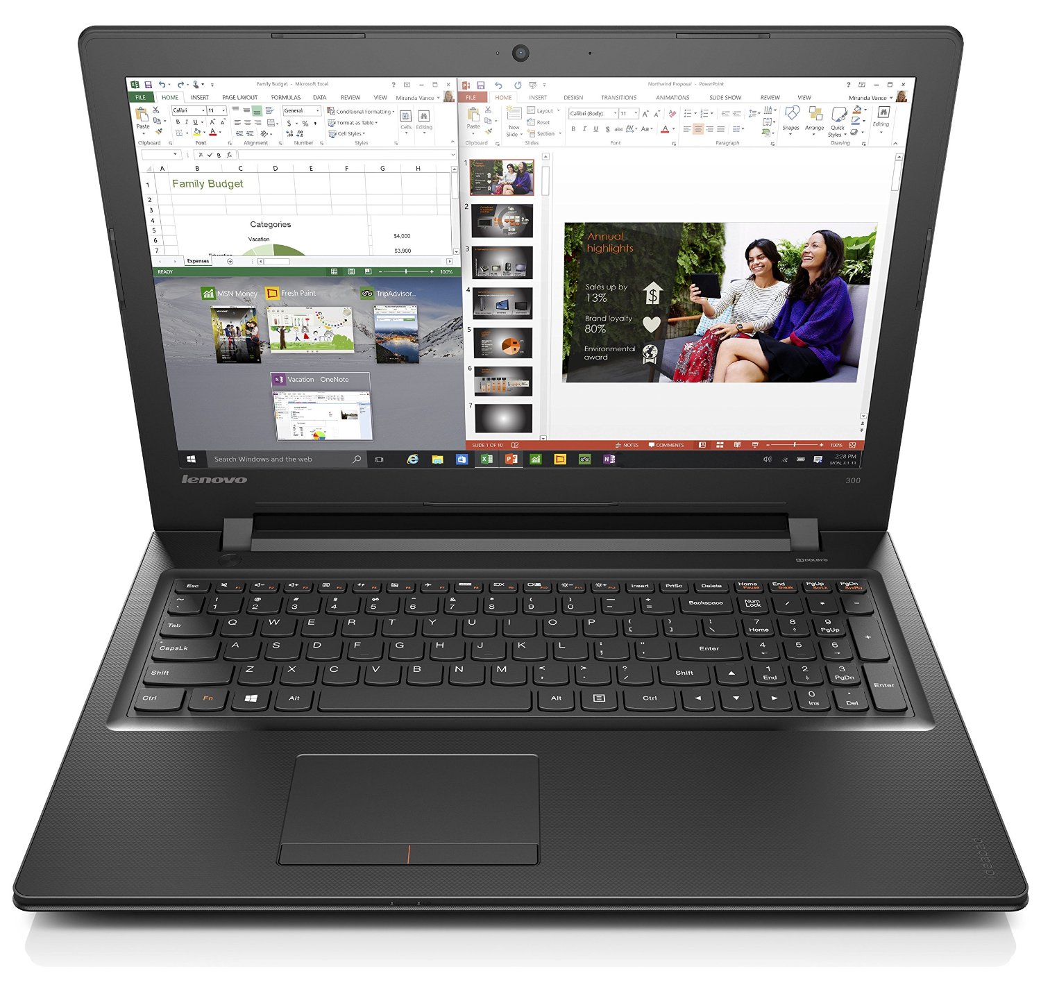 Lenovo Ideapad 300 15.6-Inch HD Laptop (Black) - (Intel Core i7-6500U, 8 GB RAM, 1 TB HDD, Intel HD Graphics Card, Windows 10)